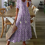 BARILA - Vestido Maxi de Impresión Geométrica con Escote en V