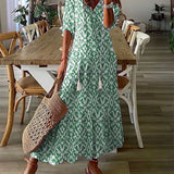 BARILA - Vestido Maxi de Impresión Geométrica con Escote en V