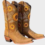 Sun - Botas Vaqueras de Ante con Flores