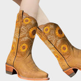 Sun - Botas Vaqueras de Ante con Flores