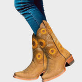 Sun - Botas Vaqueras de Ante con Flores