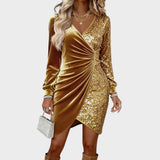 Brisa -  Vestido de Fiesta con Brillos y Efecto Draped