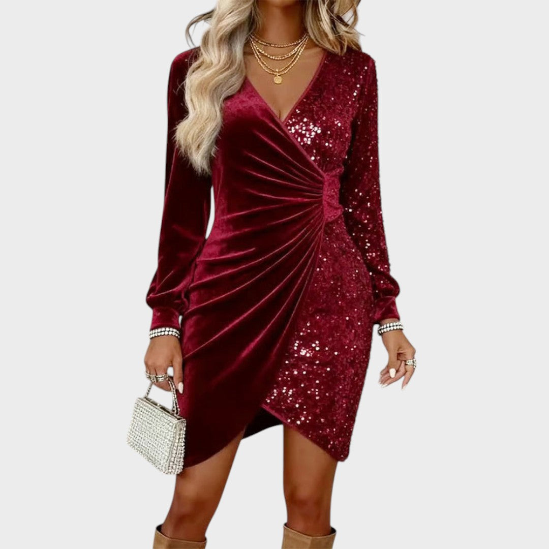 Brisa -  Vestido de Fiesta con Brillos y Efecto Draped