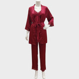 Rebecca Conjunto de Pijama de 5 Piezas de Encaje Satinado