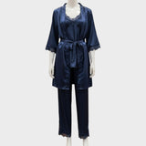 Rebecca Conjunto de Pijama de 5 Piezas de Encaje Satinado
