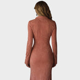 Soli - Vestido Largo de Ante con Bordado de Flecos
