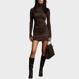 Aurea - Vestido Corto de Ante con Cuello Alto