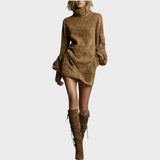Mimi - Vestido Corto de Ante con Cuello Alto