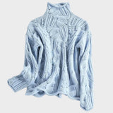 Celeste Jersy de Punto Trenzado