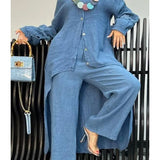Conjunto de Top y Pantalones de Manga Larga con Dobladillo Irregular