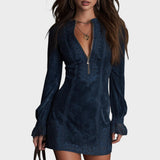 Débora - Mini Vestido de Ante con Encaje