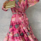 Ámbar - Vestido Maxi Envolvente con Estampado Floral y Mangas Largas