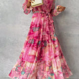 Ámbar - Vestido Maxi Envolvente con Estampado Floral y Mangas Largas