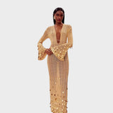Capri Elegante Vestido Largo de Crochet Con Detalles Brillantes