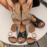 Fabiola® | Beige Slippers Women'S Sandals With Large Buckle
