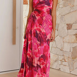 Deja - Vestido Maxi Plisado de Un Hombro con Estampado Floral