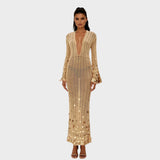 Capri Elegante Vestido Largo de Crochet Con Detalles Brillantes