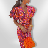 Arielle | Vestido Colorido con Mangas Plisadas