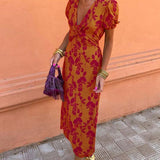 Aria™ - Elegante vestido de escote en V profundo con patrón de hojas