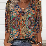 Blusa Retro Estampada V-Cuello