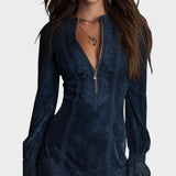 Débora - Mini Vestido de Ante con Encaje