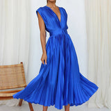 Adele | Vestido Maxi con Escote en V y Pliegues