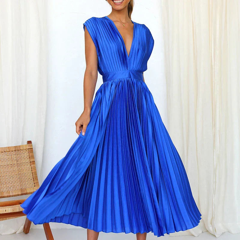 Adele | Vestido Maxi con Escote en V y Pliegues