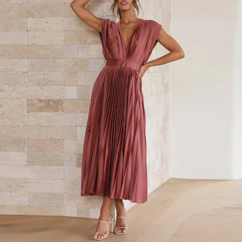 Adele | Vestido Maxi con Escote en V y Pliegues