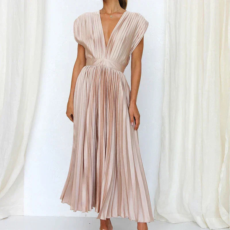 Adele | Vestido Maxi con Escote en V y Pliegues