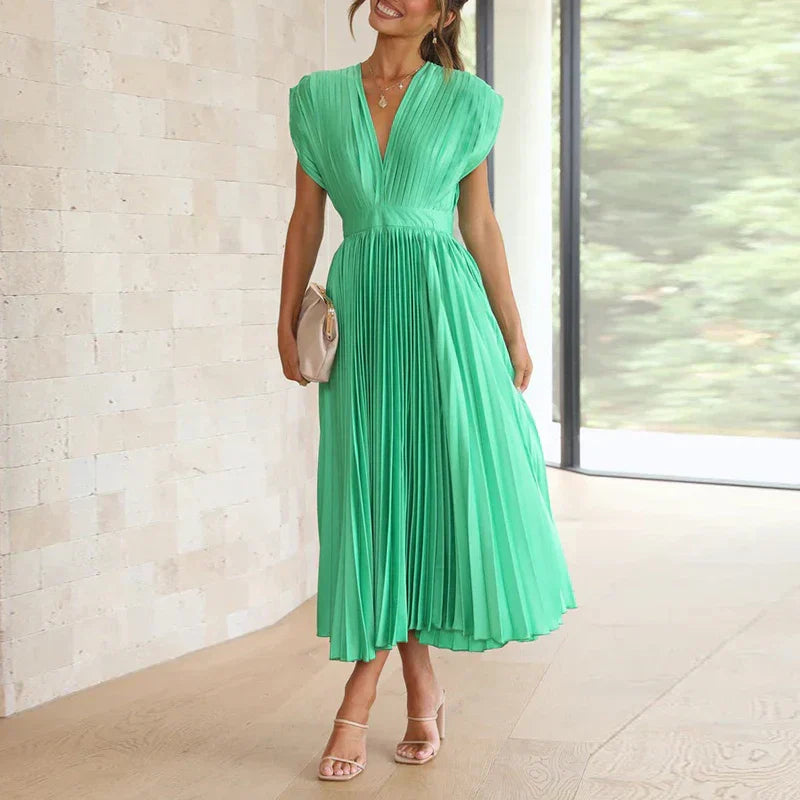 Adele | Vestido Maxi con Escote en V y Pliegues