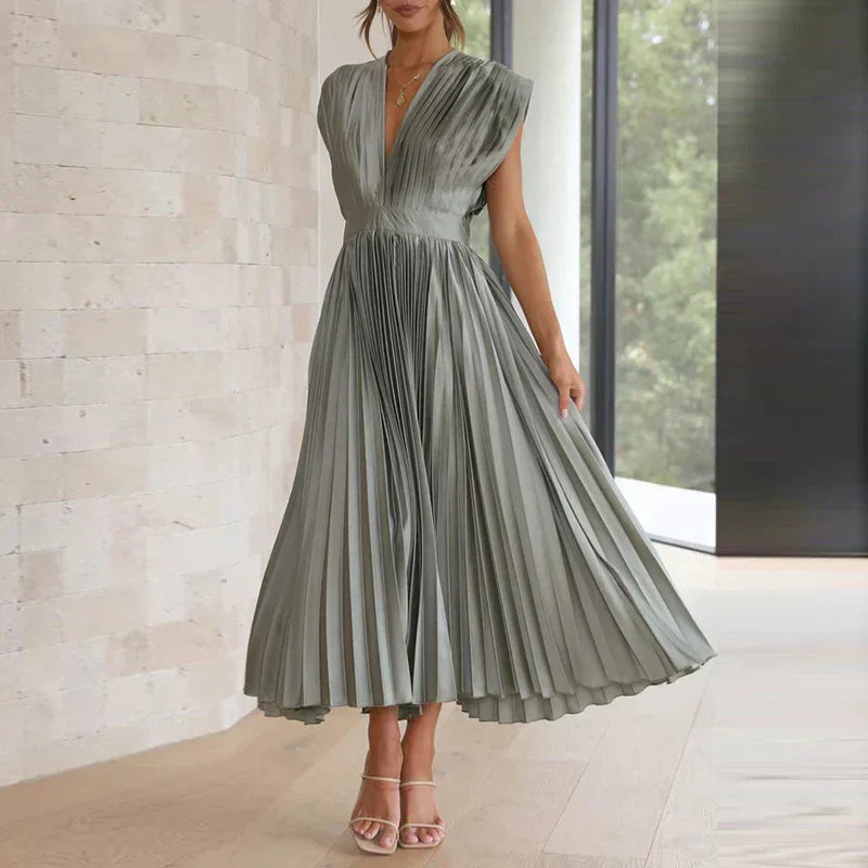 Adele | Vestido Maxi con Escote en V y Pliegues