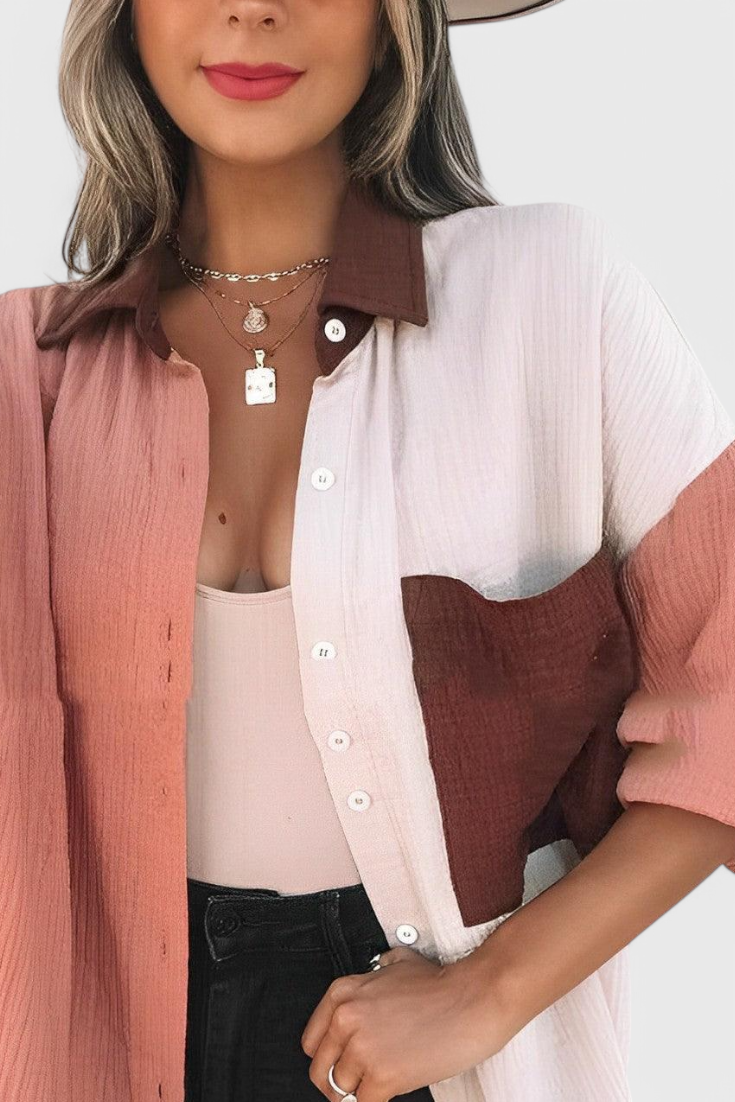 Juniper Blusa de Botones en Bloque de Color