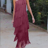 Vestido de flecos elegante Maya con hombros al aire