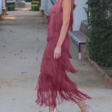 Vestido de flecos elegante Maya con hombros al aire
