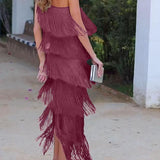 Vestido de flecos elegante Maya con hombros al aire