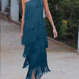 Vestido de flecos elegante Maya con hombros al aire