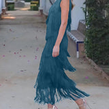 Vestido de flecos elegante Maya con hombros al aire