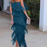 Vestido de flecos elegante Maya con hombros al aire