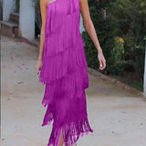 Vestido de flecos elegante Maya con hombros al aire