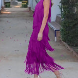 Vestido de flecos elegante Maya con hombros al aire