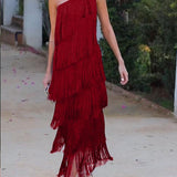 Vestido de flecos elegante Maya con hombros al aire