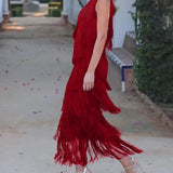 Vestido de flecos elegante Maya con hombros al aire