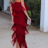Vestido de flecos elegante Maya con hombros al aire