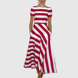 Rowena - Vestido Maxi de Rayas de Manga Corta