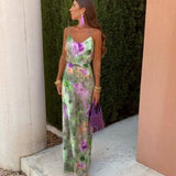 Anisten - Vestido Maxi Elegante con Estampado Halo-Dye y Bufanda Removible