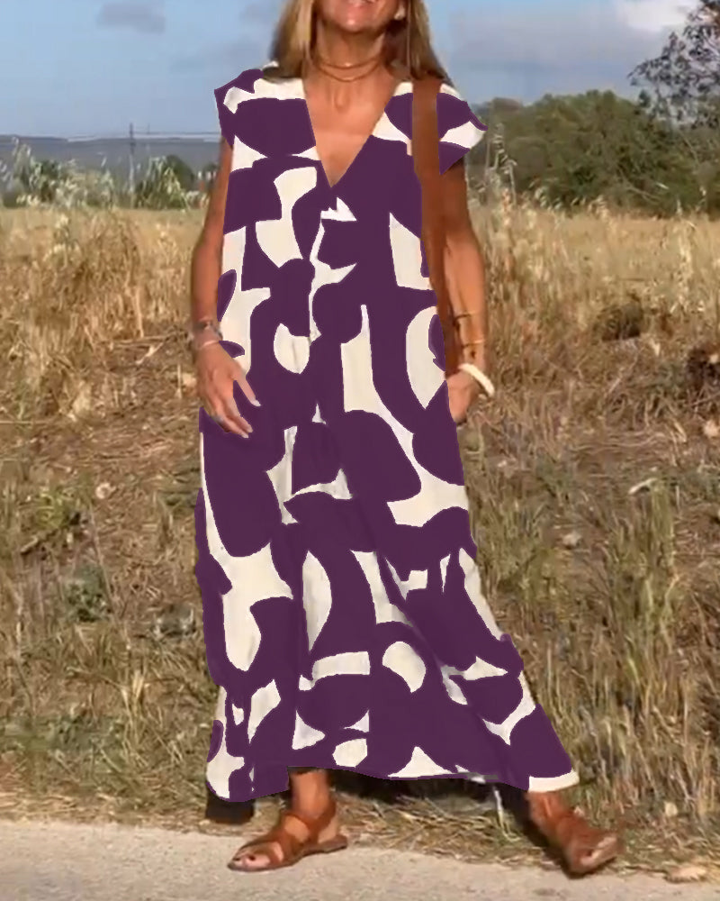 Aria™ - Vestido Impreso Suelto con Escote en V