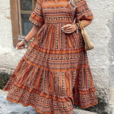 Sylpha - Vestido Bohemio de Estampado Étnico Elegante