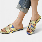 Berenice Sandalias Planas Multicolores con Estampado Tropical