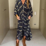 BOMEA - Vestido Largo de Manga Larga con Rayas Boho