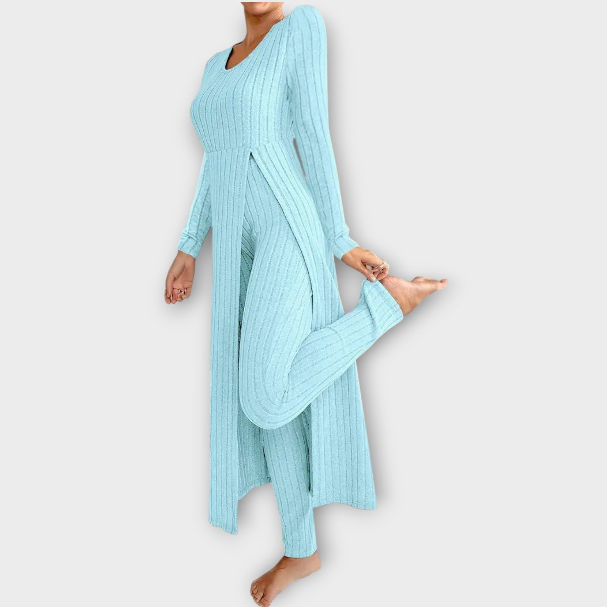 Conjunto Lounge de Punto Acanalado con Túnica de Escote en V